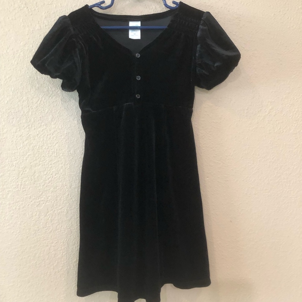 THEREABOUTS Girl Black Velvet Short Puff Sleeves Dress Size XS. Used